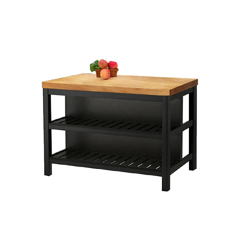 Tavolo da cucina ad isola metallo e legno massello con contenitore aperto per sala da pranzo Clearhalo