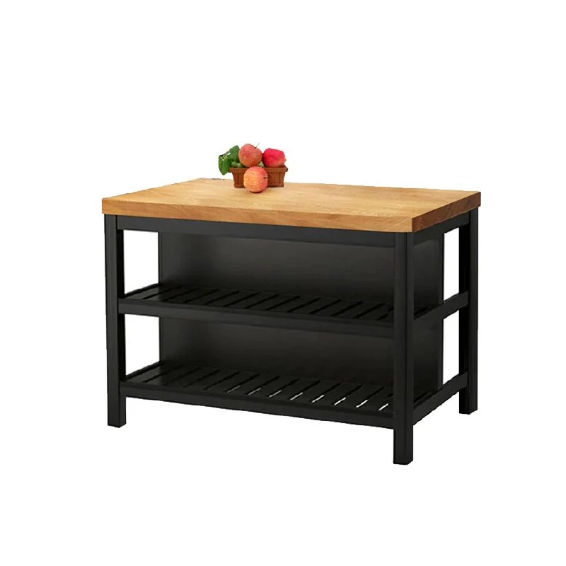 Tavolo da cucina ad isola metallo e legno massello con contenitore aperto per sala da pranzo Clearhalo