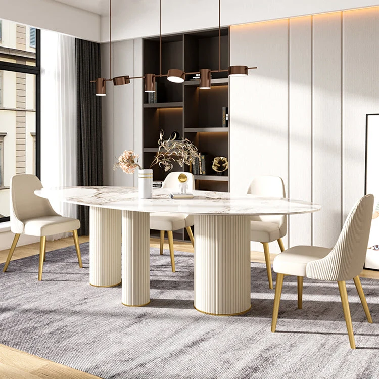Tavolo da cucina di lusso di forma ovale pietra sinterizzata, scrivania fissa per sala da pranzo Clearhalo