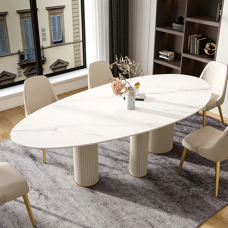 Tavolo da cucina di lusso di forma ovale pietra sinterizzata, scrivania fissa per sala da pranzo Clearhalo