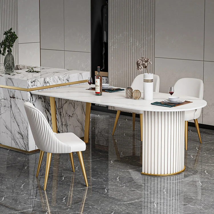 Tavolo da cucina di lusso pietra sinterizzata Tavolo doppia base forma libera Clearhalo