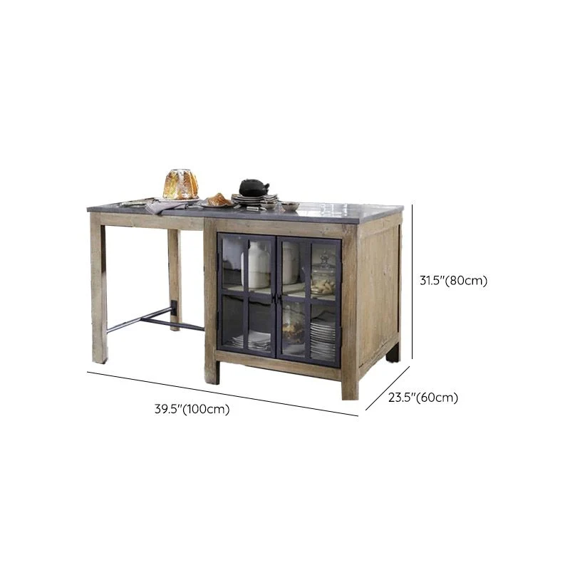 Tavolo da cucina moderno con isola e mobiletto portaoggetti. Tavolo di preparazione legno di pino Clearhalo