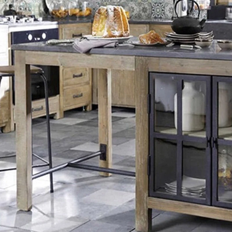 Tavolo da cucina moderno con isola e mobiletto portaoggetti. Tavolo di preparazione legno di pino Clearhalo