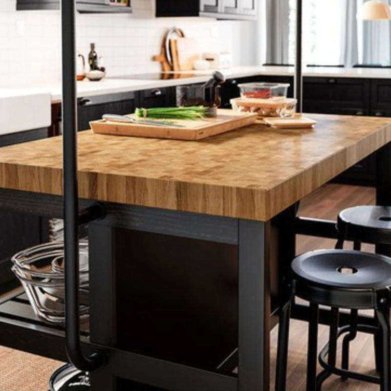 Tavolo da cucina moderno con isola rettangolare legno di pino con struttura metallo nero Clearhalo