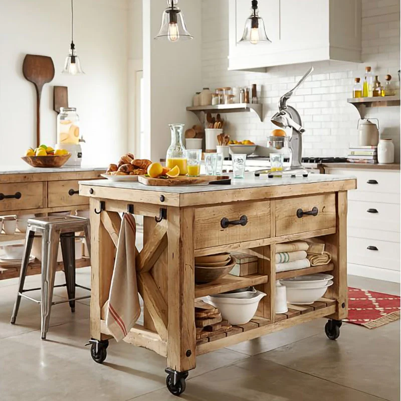 Tavolo da cucina moderno con isola, tavolo da pranzo con base legno e rotelle Clearhalo