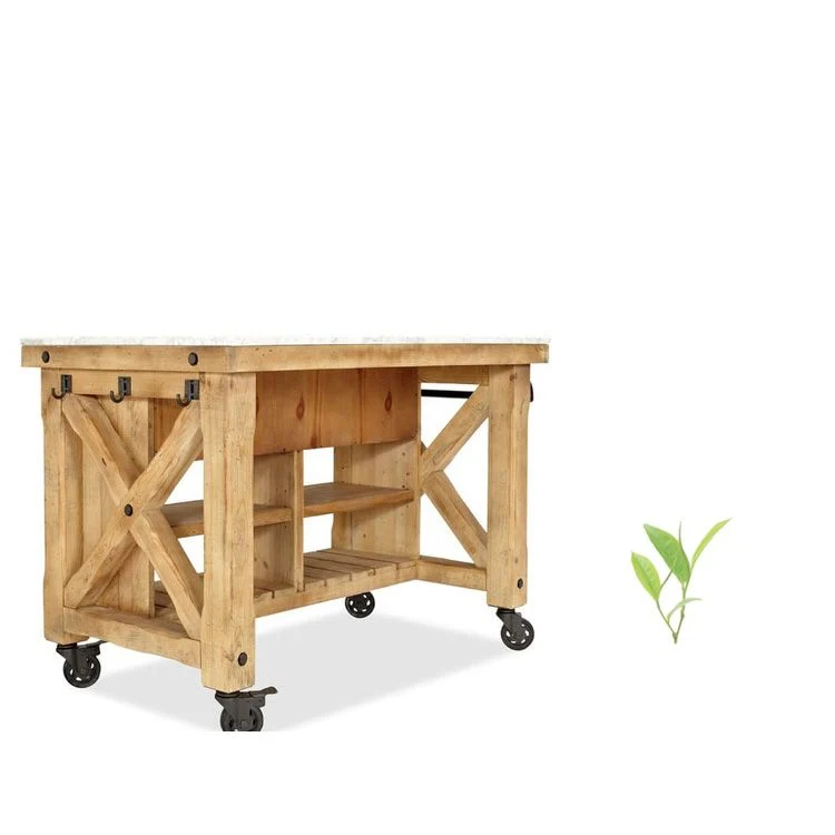 Tavolo da cucina moderno con isola, tavolo da pranzo con base legno e rotelle Clearhalo
