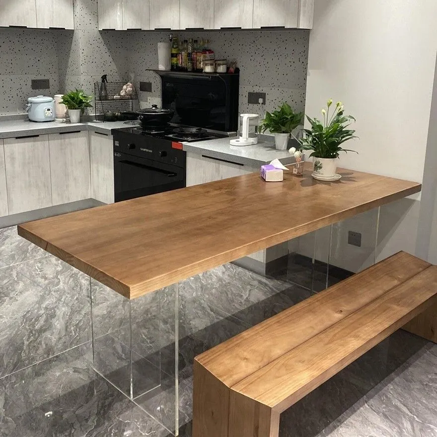 Tavolo da cucina moderno legno massello Tavolo da pranzo rettangolare con doppio piedistallo Clearhalo