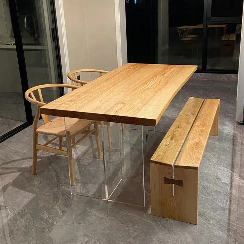 Tavolo da cucina moderno legno massello Tavolo da pranzo rettangolare con doppio piedistallo Clearhalo