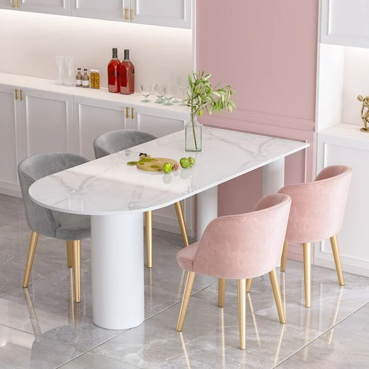 Tavolo da cucina per sala da pranzo con piano pietra bianca Tavolo da pranzo moderno con base metallo Clearhalo