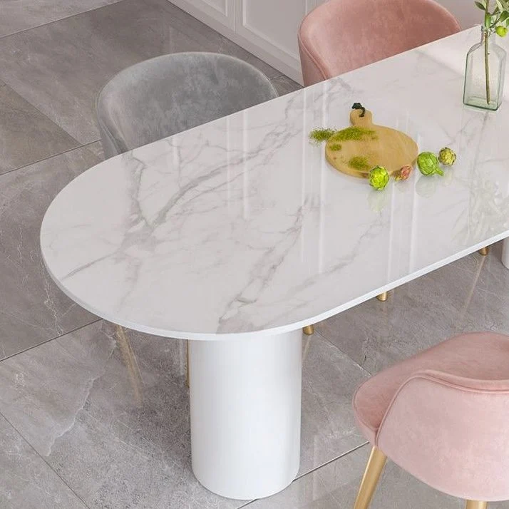 Tavolo da cucina per sala da pranzo con piano pietra bianca Tavolo da pranzo moderno con base metallo Clearhalo