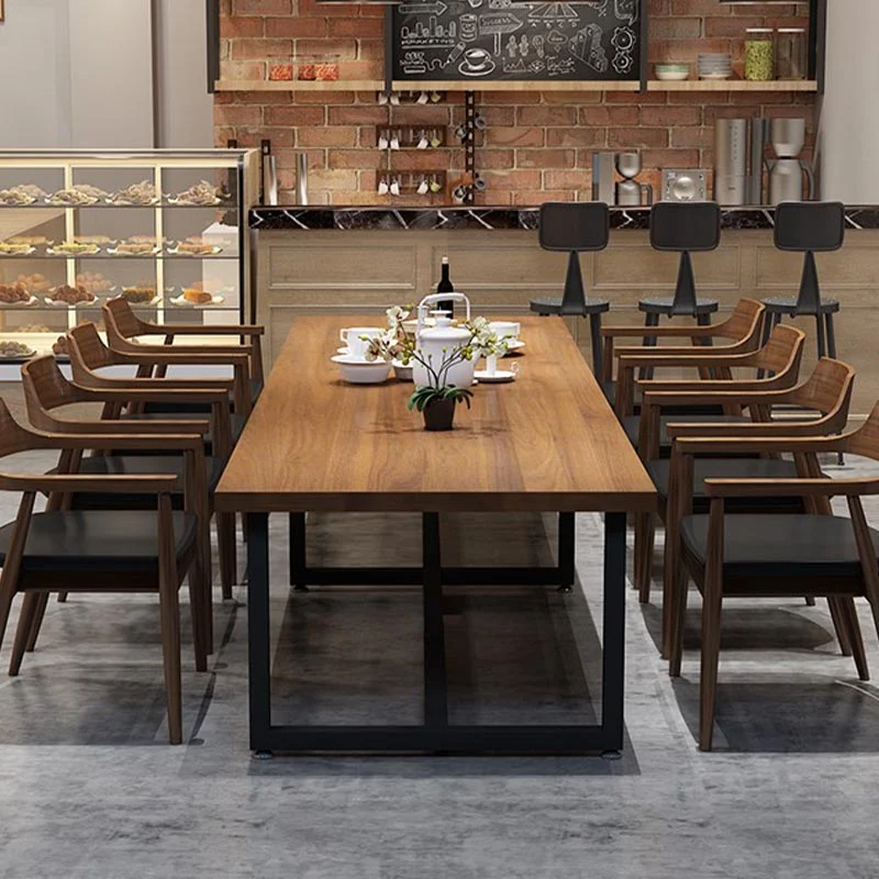 Tavolo da cucina rettangolare industriale per sala da pranzo Tavolo da pranzo legno massello marrone Clearhalo