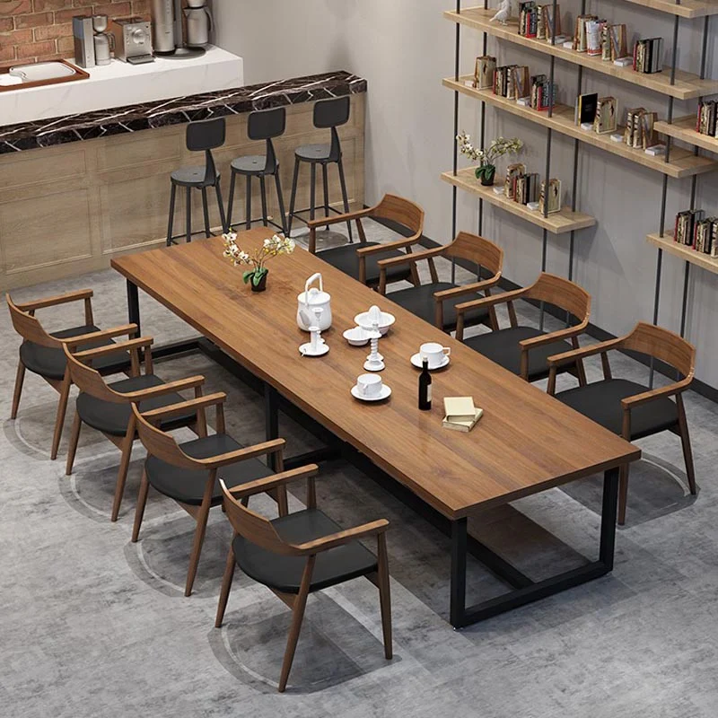 Tavolo da cucina rettangolare industriale per sala da pranzo Tavolo da pranzo legno massello marrone Clearhalo
