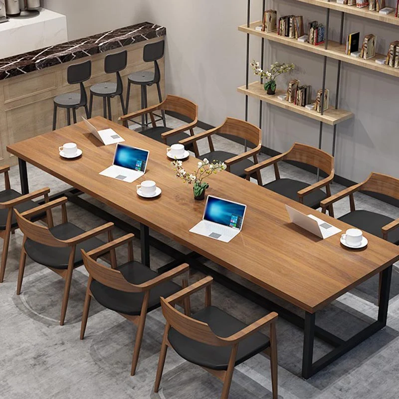Tavolo da cucina rettangolare industriale per sala da pranzo Tavolo da pranzo legno massello marrone Clearhalo