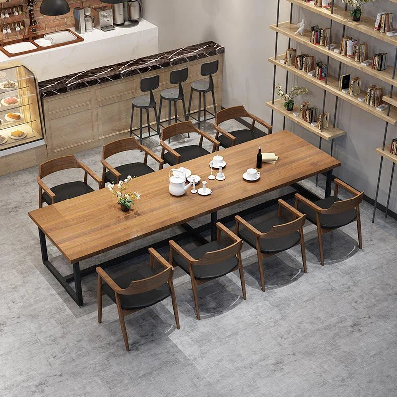 Tavolo da cucina rettangolare industriale per sala da pranzo Tavolo da pranzo legno massello marrone Clearhalo