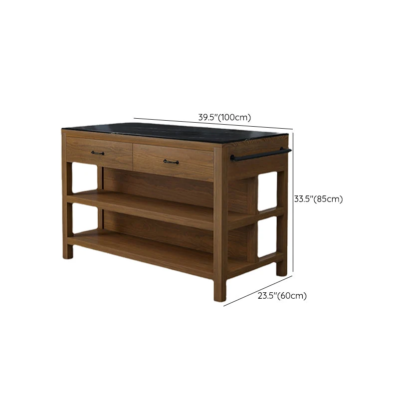 Tavolo da cucina rettangolare marrone con isola e contenitore aperto legno massello Clearhalo