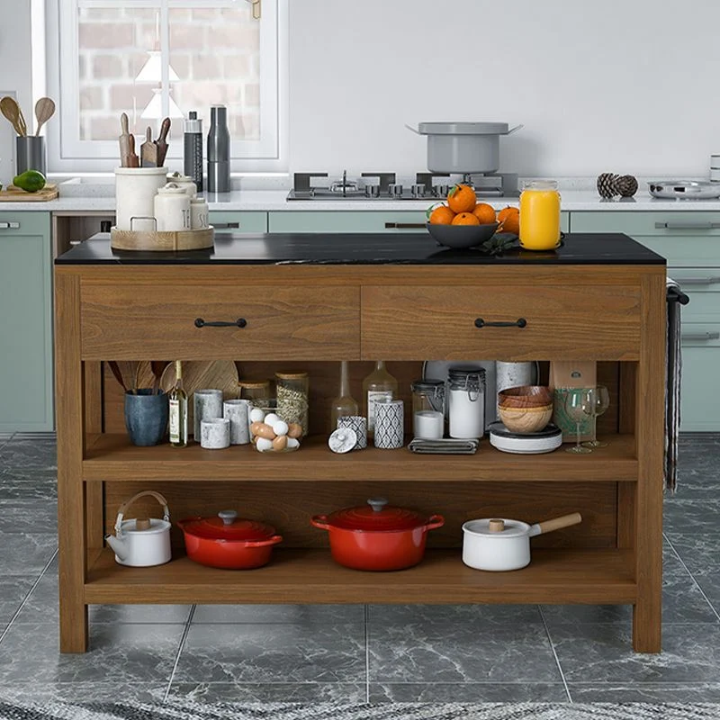 Tavolo da cucina rettangolare marrone con isola e contenitore aperto legno massello Clearhalo