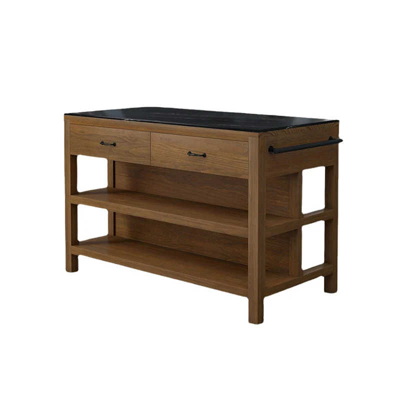 Tavolo da cucina rettangolare marrone con isola e contenitore aperto legno massello Clearhalo