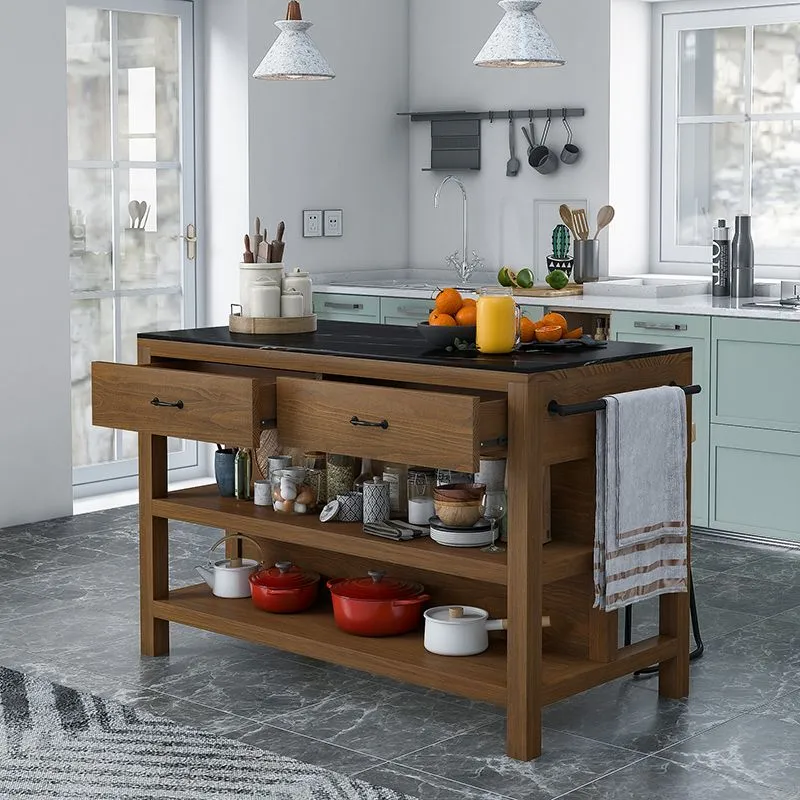 Tavolo da cucina rettangolare marrone con isola e contenitore aperto legno massello Clearhalo