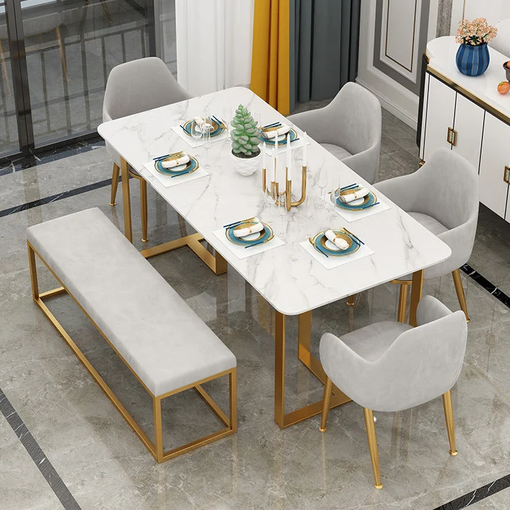 Tavolo Ferro e Ardesia Tavolo da Pranzo Rettangolare per Soggiorno Stile Glam Clearhalo