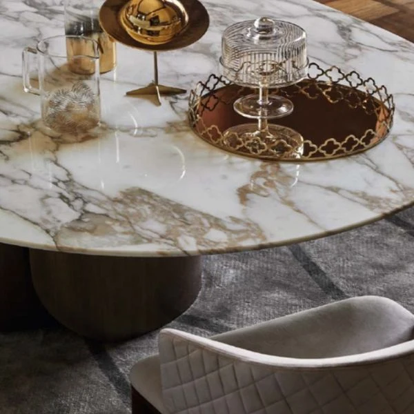 Tavolo Glam Pietra Sinterizzata per Ristorante Tavolo da Pranzo Ovale con Doppio Piedistallo Clearhalo