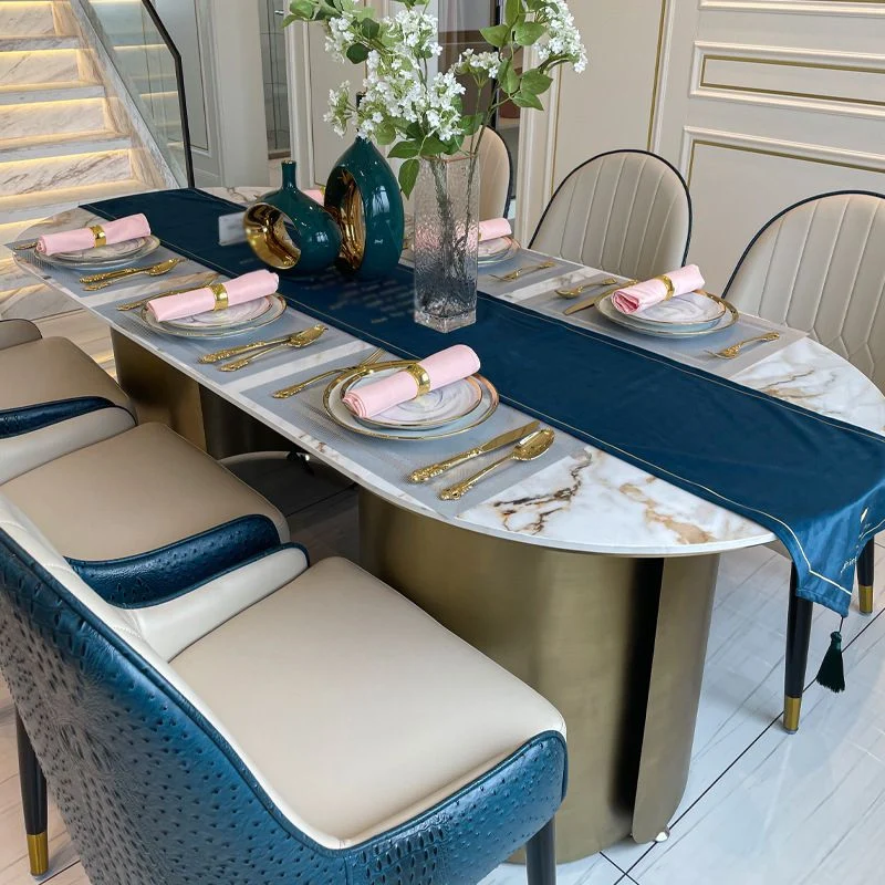Tavolo Glam Pietra Sinterizzata per Ristorante Tavolo da Pranzo Ovale con Doppio Piedistallo Clearhalo