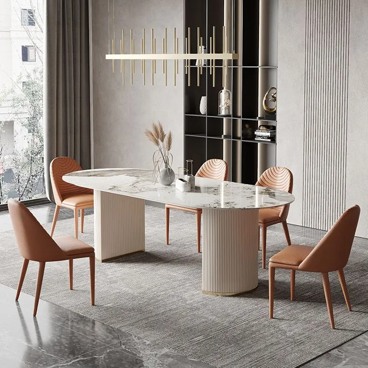 Tavolo Glam Pietra Sinterizzata Tavolo da Pranzo Ovale con Gambe Metallo per Uso Domestico Clearhalo
