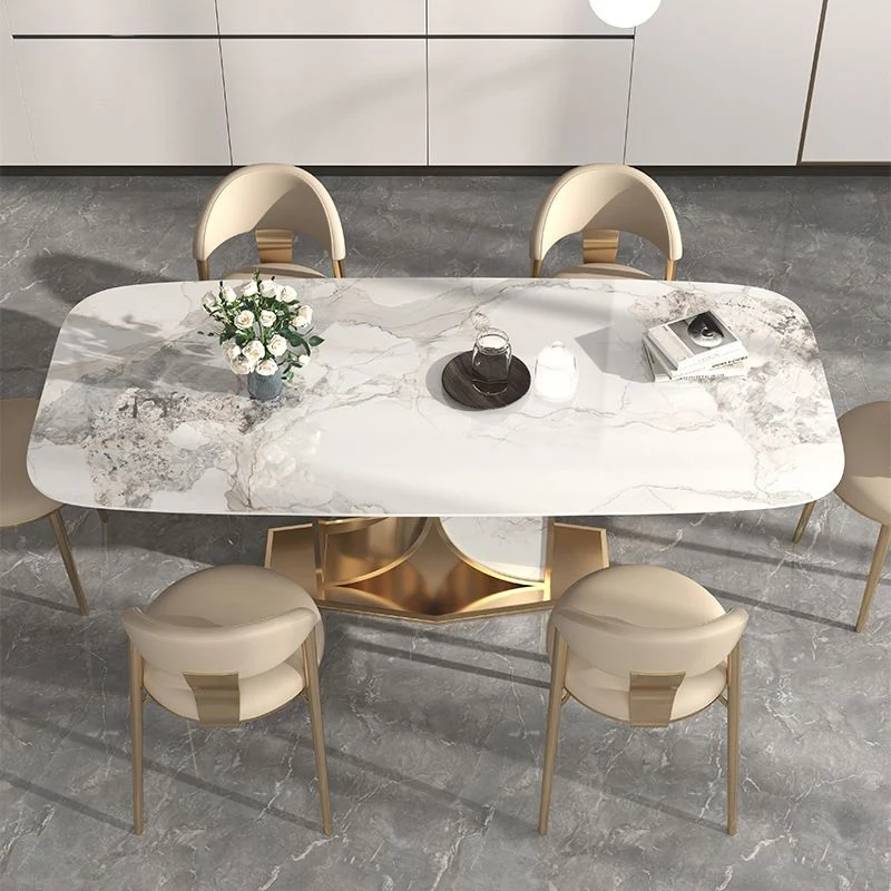 Tavolo Glam Rettangolare Tavolo Pietra Sinterizzata con Gambe Metallo per la Casa Clearhalo