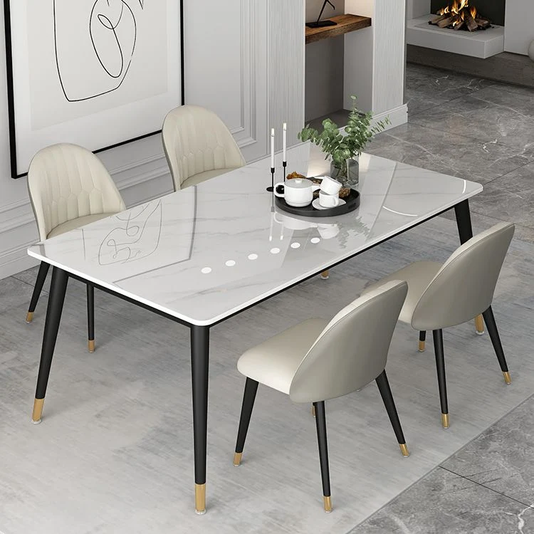 Tavolo Industriale Bianco per Ristorante Tavolo da Pranzo Rettangolare con 4 Gambe Metallo Clearhalo