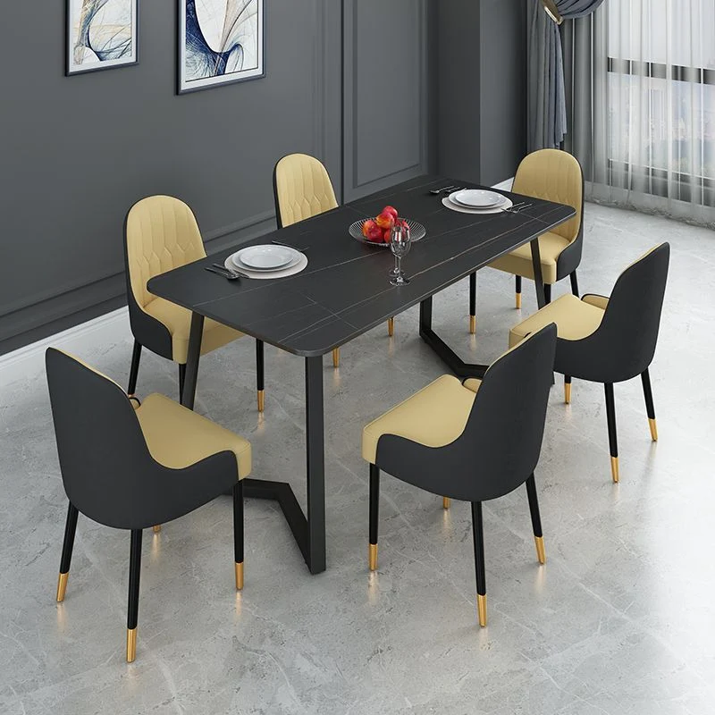 Tavolo industriale con piano pietra sinterizzata per ristorante Tavolo da pranzo rettangolare con doppio piedistallo Clear...