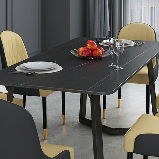 Tavolo industriale con piano pietra sinterizzata per ristorante Tavolo da pranzo rettangolare con doppio piedistallo Clear...