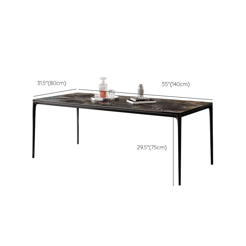 Tavolo Industriale con Piano Pietra Sinterizzata Tavolo Rettangolare con Base Metallo Clearhalo