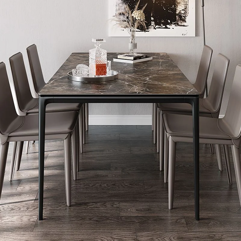 Tavolo Industriale con Piano Pietra Sinterizzata Tavolo Rettangolare con Base Metallo Clearhalo