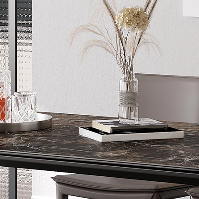Tavolo Industriale con Piano Pietra Sinterizzata Tavolo Rettangolare con Base Metallo Clearhalo