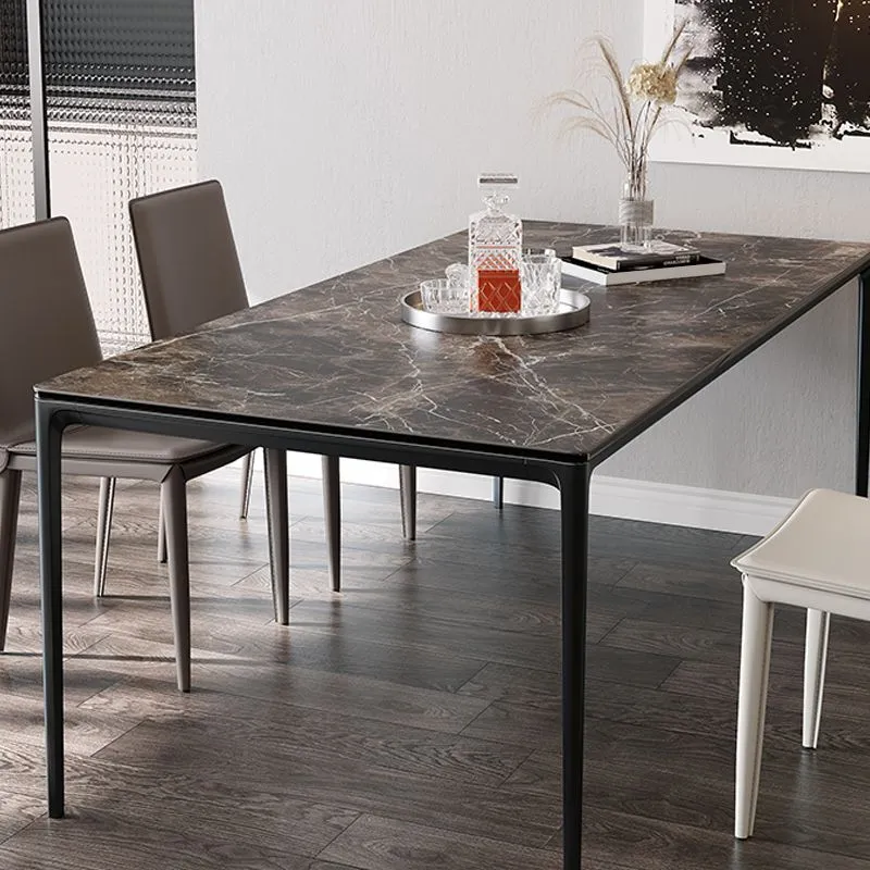 Tavolo Industriale con Piano Pietra Sinterizzata Tavolo Rettangolare con Base Metallo Clearhalo