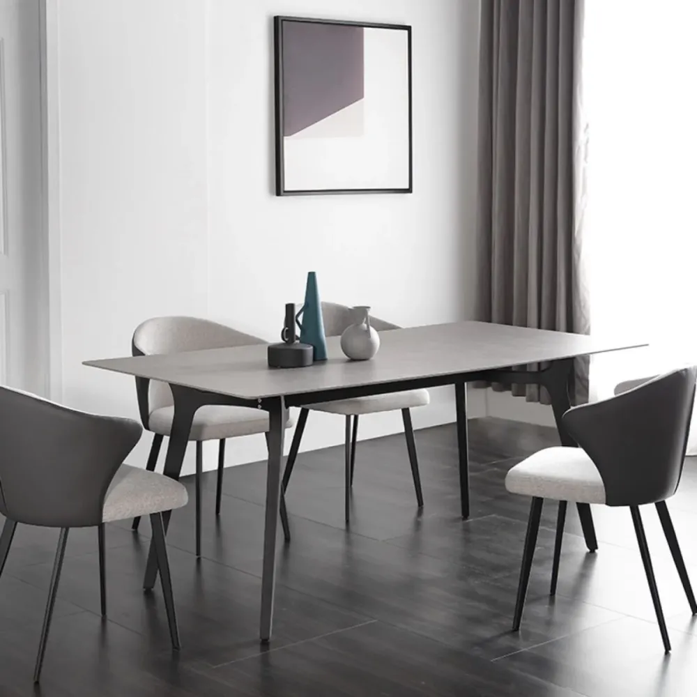 Tavolo industriale pietra sinterizzata grigia per ristorante Tavolo da pranzo rettangolare con 4 gambe Clearhalo