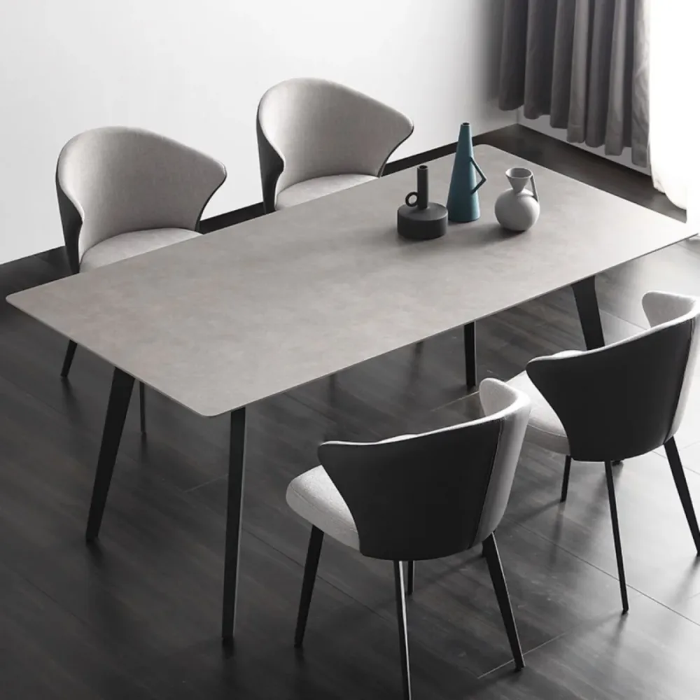 Tavolo industriale pietra sinterizzata grigia per ristorante Tavolo da pranzo rettangolare con 4 gambe Clearhalo
