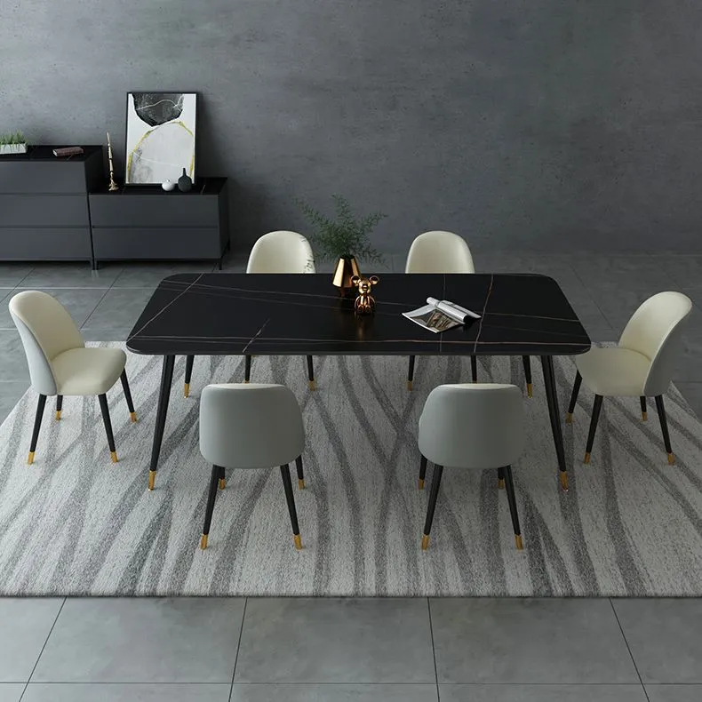 Tavolo industriale pietra sinterizzata per ristorante Tavolo da pranzo rettangolare nero con 4 gambe Clearhalo
