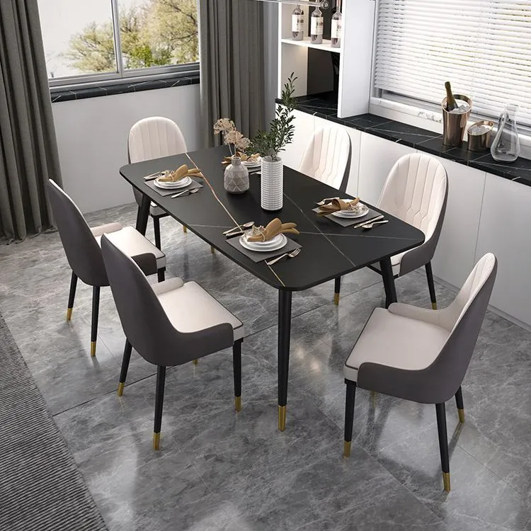 Tavolo industriale pietra sinterizzata per ristorante Tavolo da cucina rettangolare nero con 4 gambe Clearhalo
