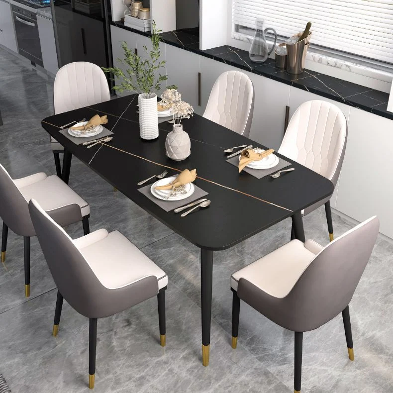 Tavolo industriale pietra sinterizzata per ristorante Tavolo da cucina rettangolare nero con 4 gambe Clearhalo