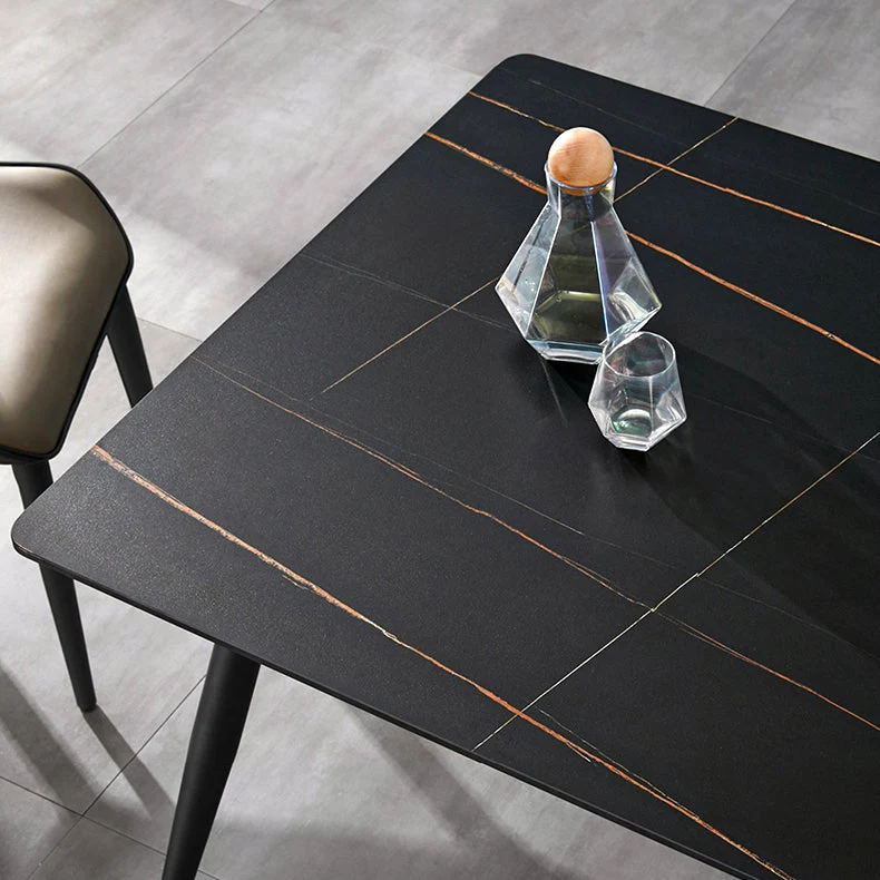 Tavolo industriale pietra sinterizzata per ristorante Tavolo da cucina rettangolare nero con 4 gambe Clearhalo