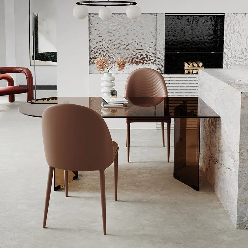 Tavolo da interni moderno vetro forma libera Tavolo con piano vetro trasparente per cucina e sala da pranzo Clearhalo
