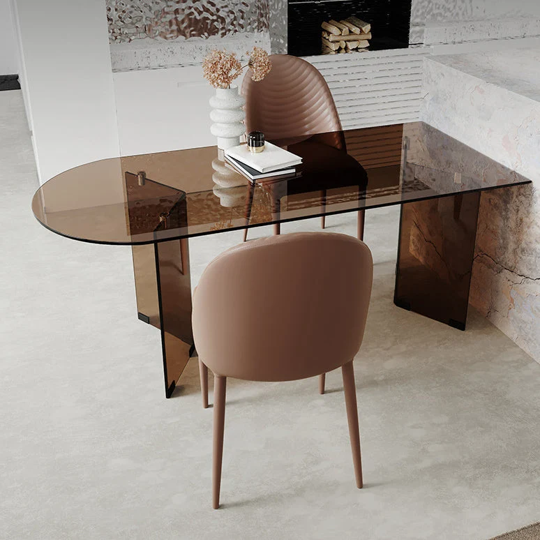 Tavolo da interni moderno vetro forma libera Tavolo con piano vetro trasparente per cucina e sala da pranzo Clearhalo