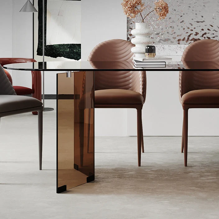Tavolo da interni moderno vetro forma libera Tavolo con piano vetro trasparente per cucina e sala da pranzo Clearhalo