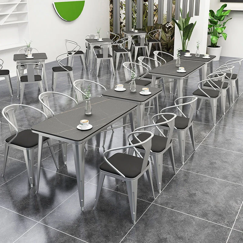Tavolo da interno industriale metallo Tavolo con piano pietra sinterizzata per sala da pranzo Clearhalo