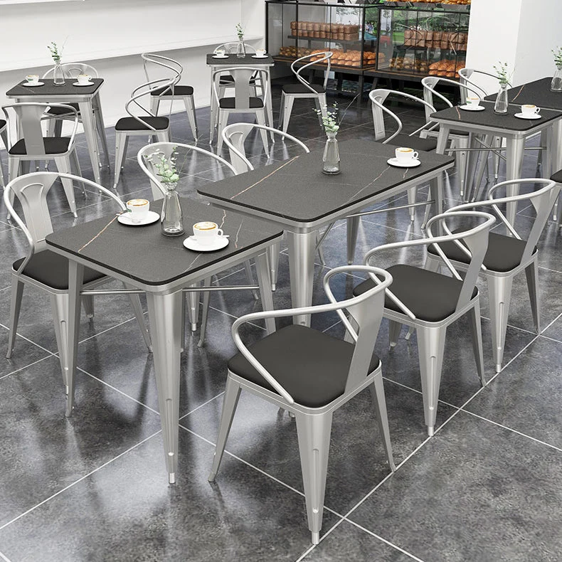Tavolo da interno industriale metallo Tavolo con piano pietra sinterizzata per sala da pranzo Clearhalo