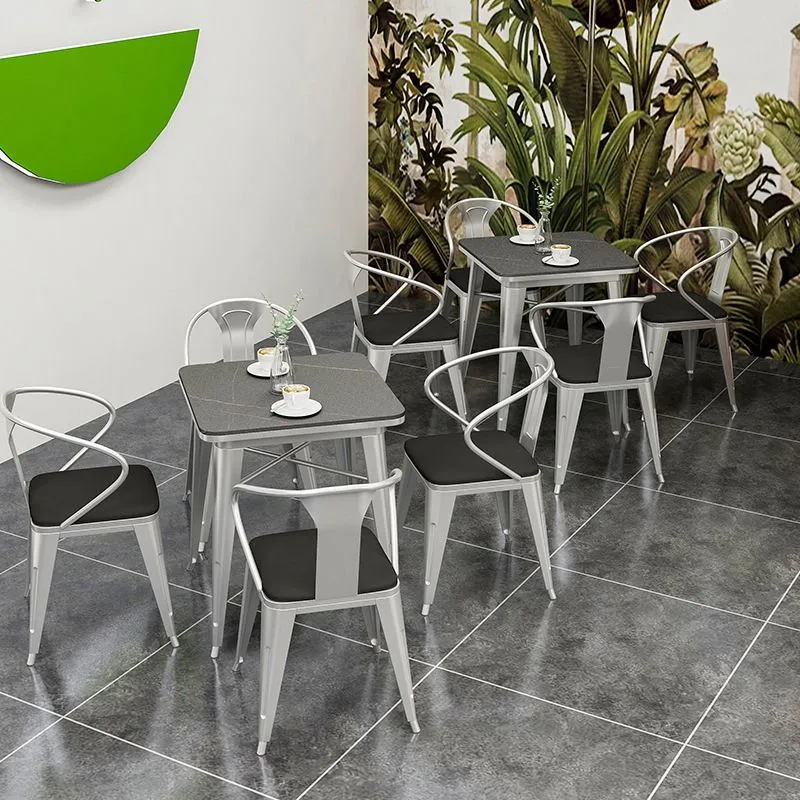 Tavolo da interno industriale metallo Tavolo con piano pietra sinterizzata per sala da pranzo Clearhalo