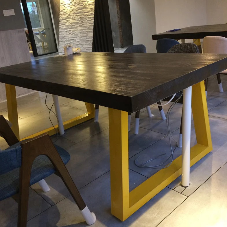 Tavolo da interno rettangolare industriale metallo Tavolo con piano legno di pino con base slitta Clearhalo