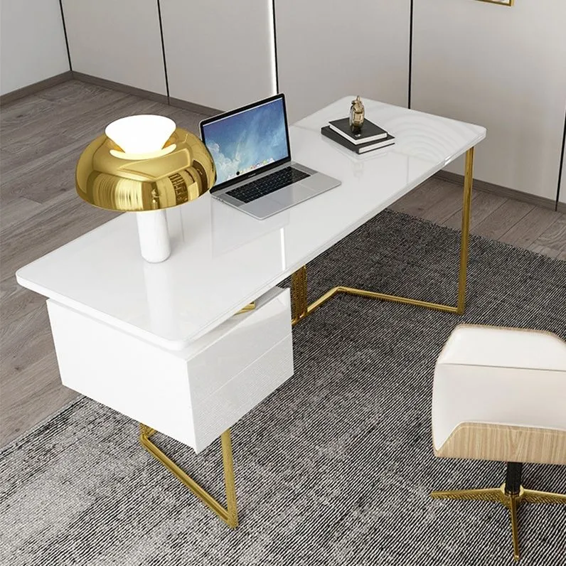 Tavolo da lavoro per ufficio stile moderno, scrivania rettangolare vetro Clearhalo