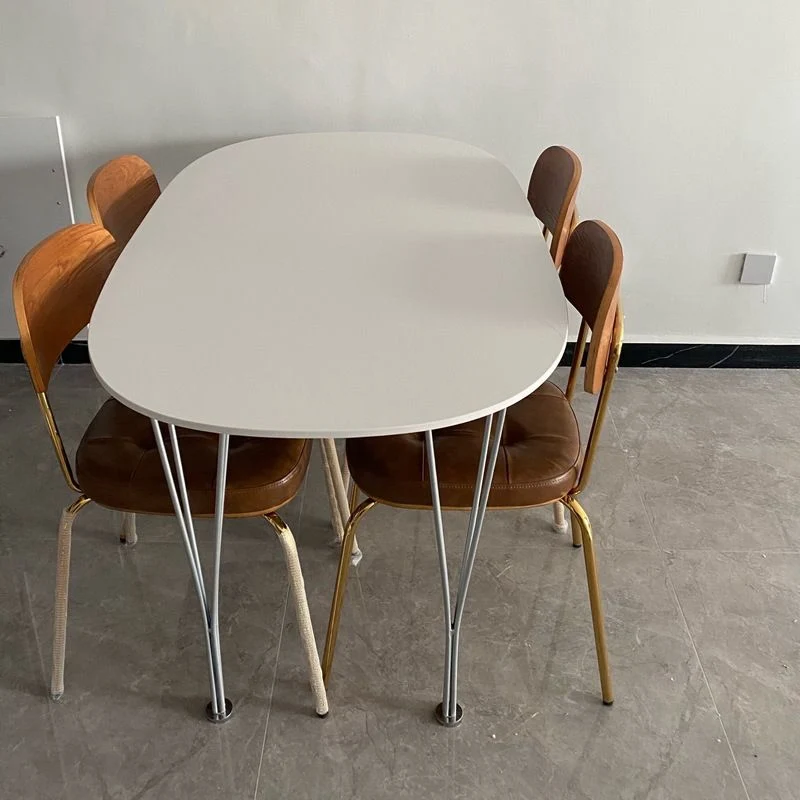Tavolo legno massello bianco Tavolo da pranzo ovale moderno con 4 gambe Clearhalo