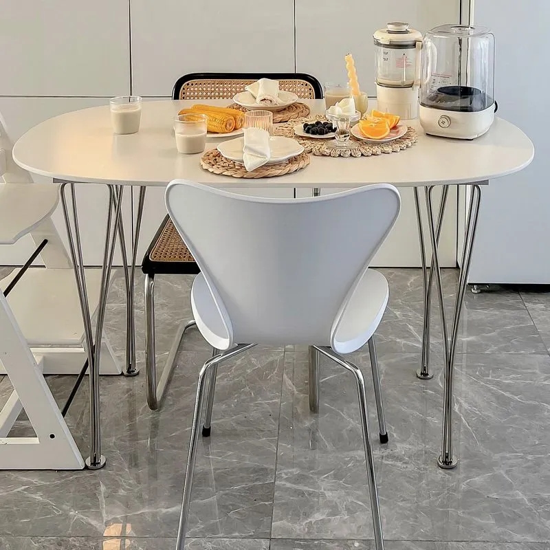 Tavolo legno massello bianco Tavolo da pranzo ovale moderno con 4 gambe Clearhalo